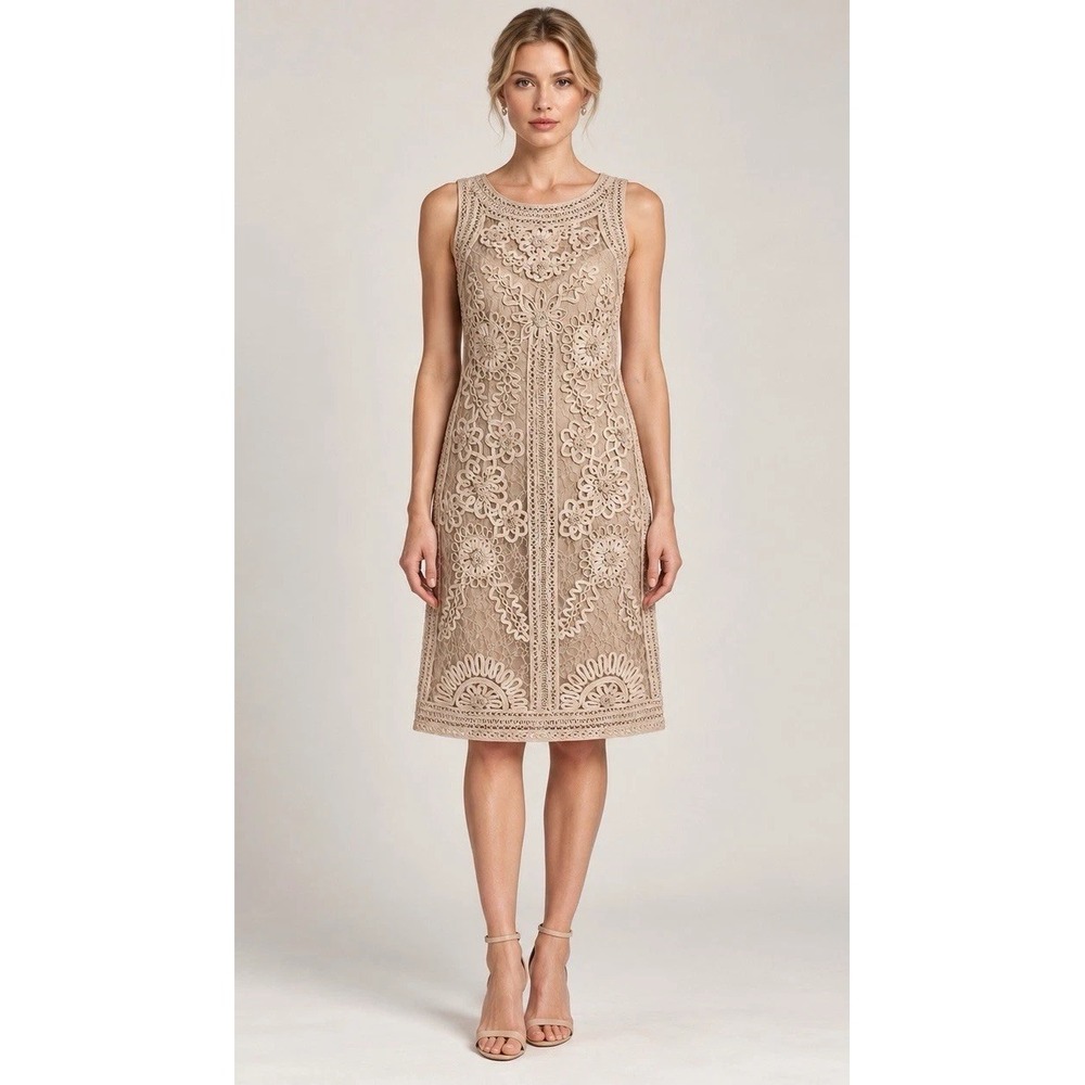 Sue Wong Nocturne Dress Champagne Beige Floral Lace Embroidered Elegance Size 4